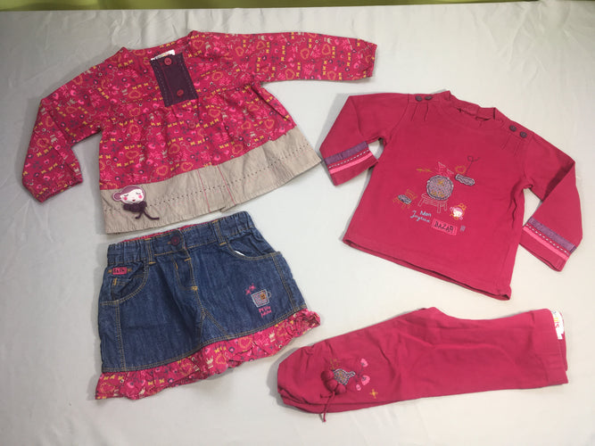 Blouse ml rose motifs + T-shirt m.l + jupe jeans + Legging, moins cher chez Petit Kiwi