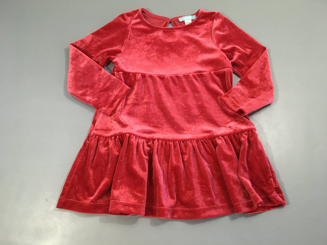 Robe m.l velours ras rouge pailleté argenté, moins cher chez Petit Kiwi