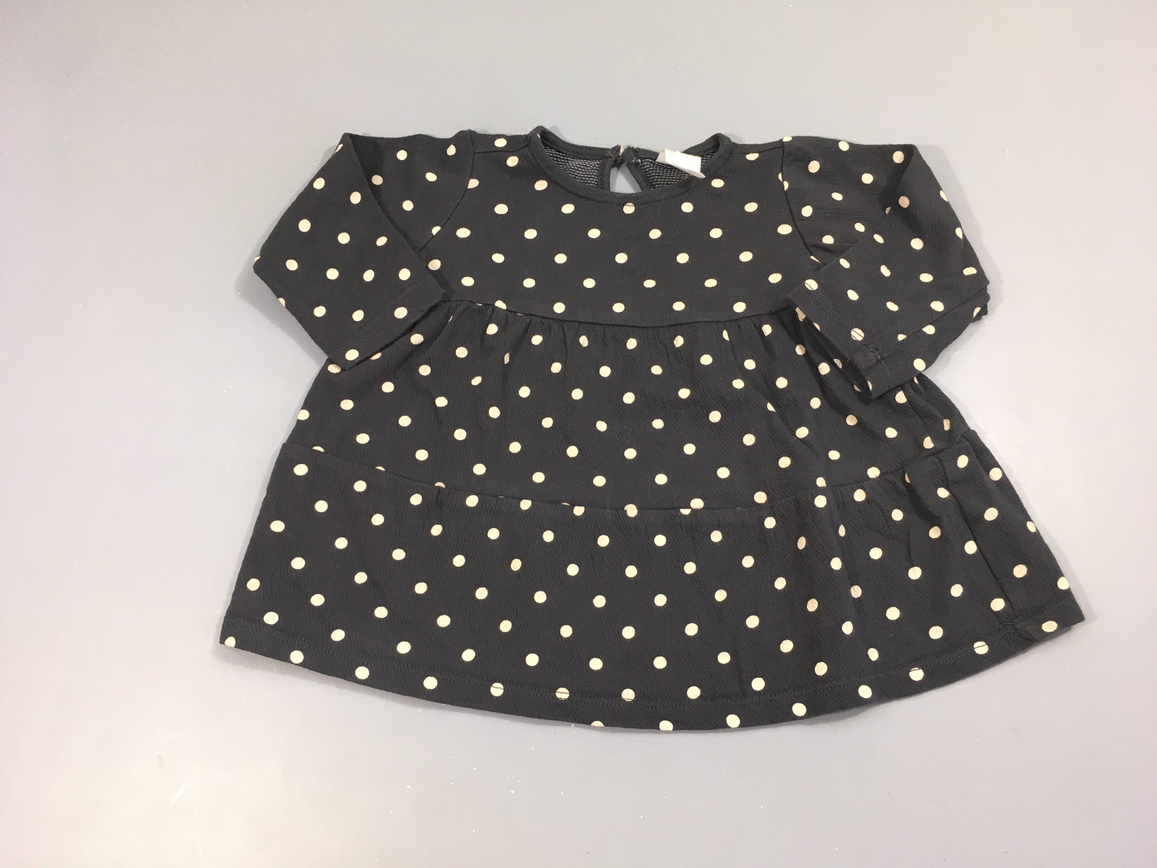 Robe m.l bleu foncé texturée pois beiges