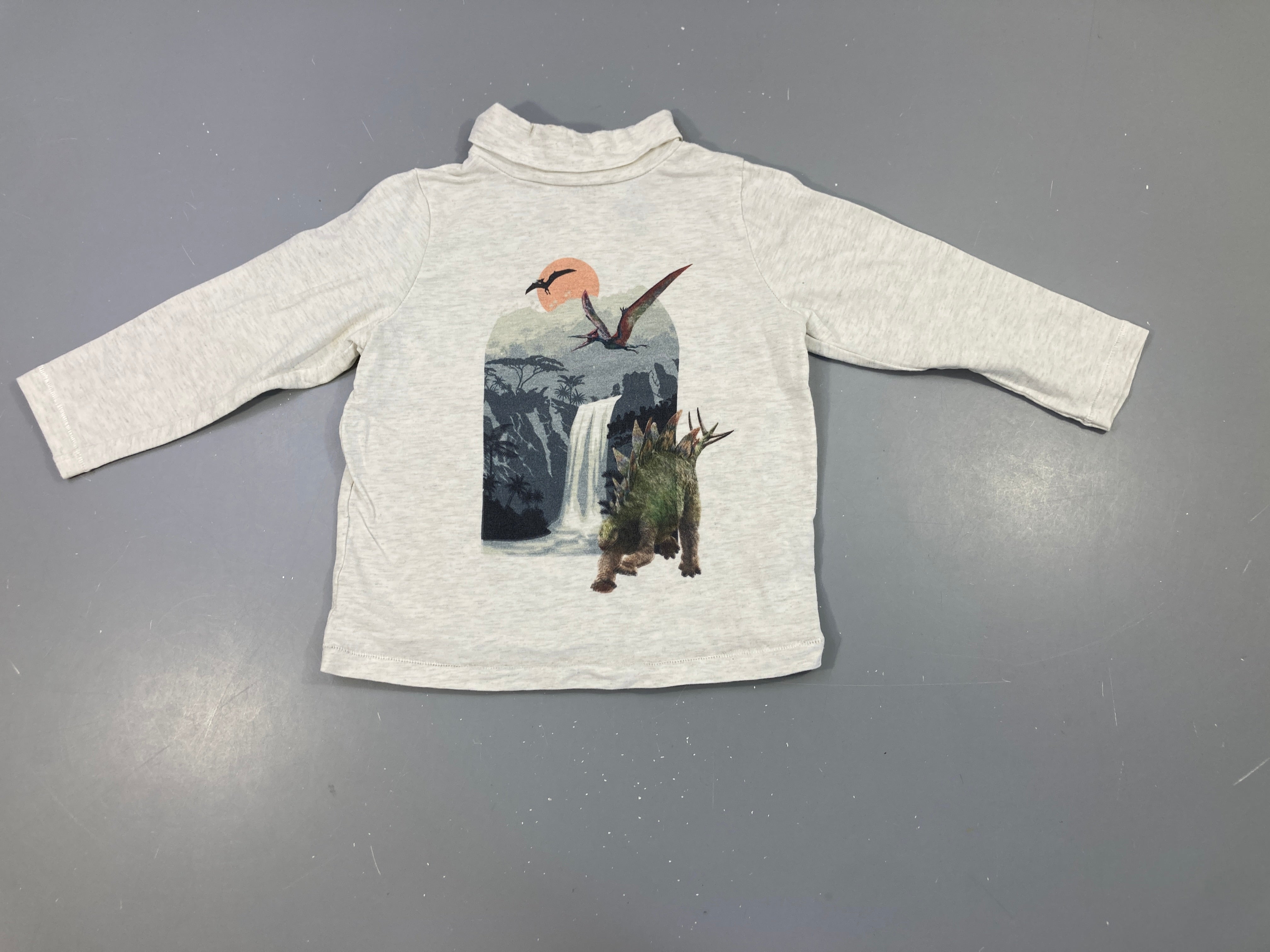 T-shirt m.l col roulé gris clair chiné dinos volants