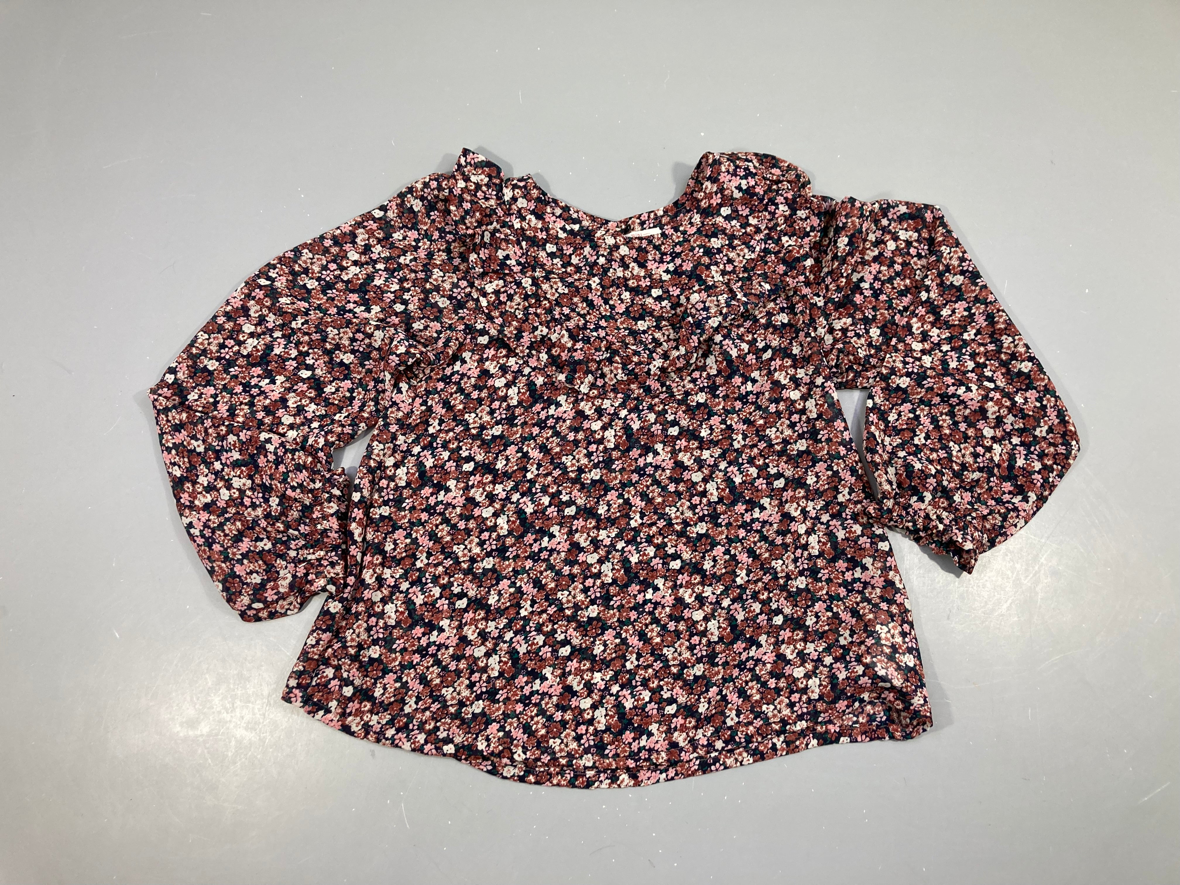 Blouse voile ml bleu marine fleurie rouille-blanc-rose