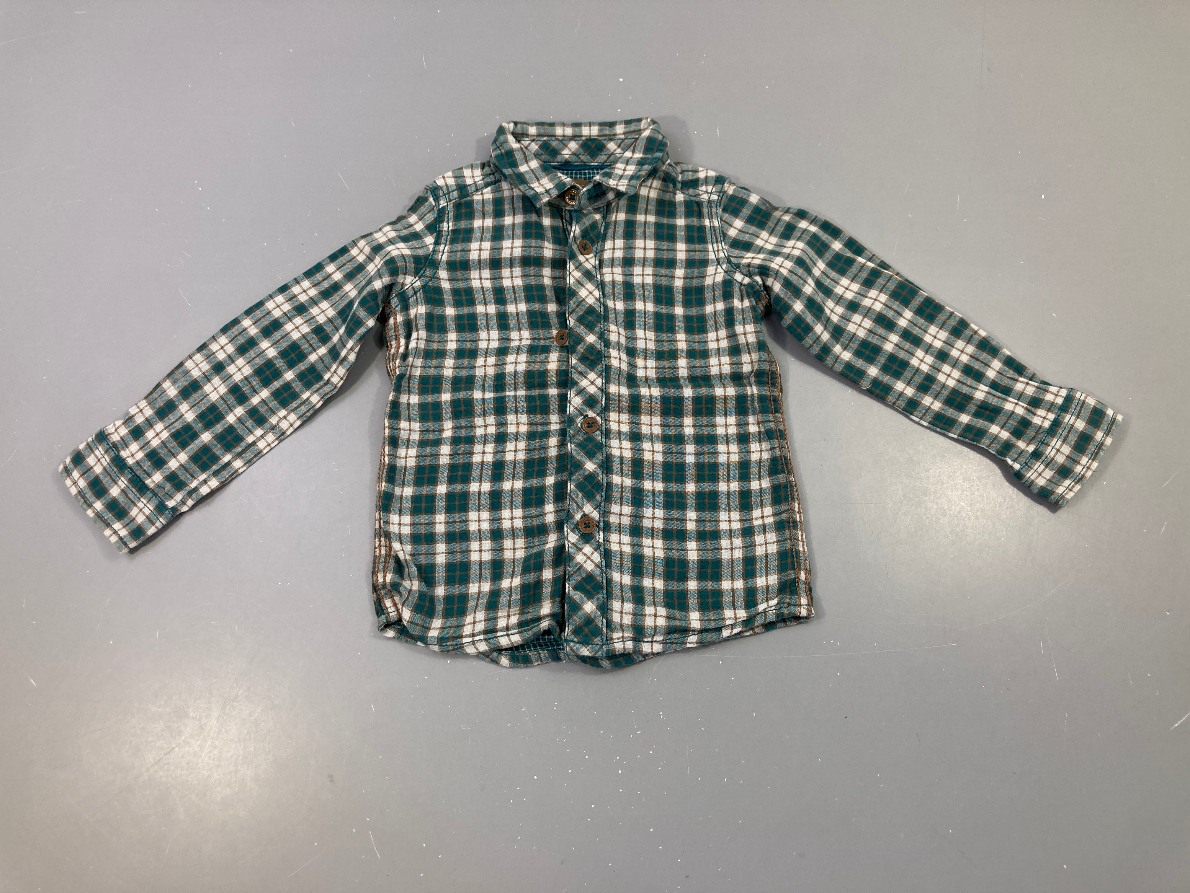 Chemise m.l à carreaux blanc-vert