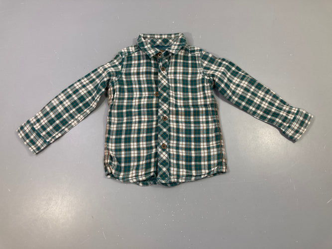 Chemise m.l à carreaux blanc-vert, moins cher chez Petit Kiwi