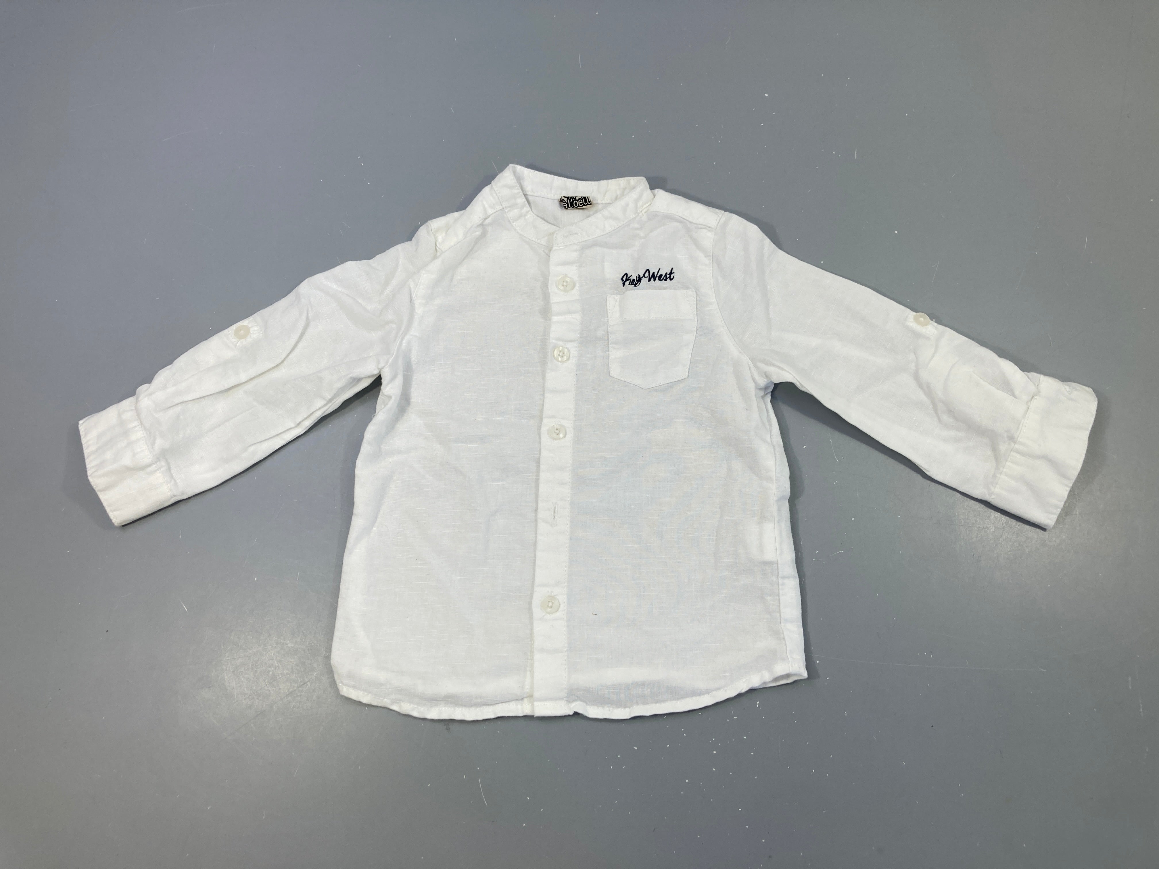 Chemise m.l blanche col mao 55%Lin