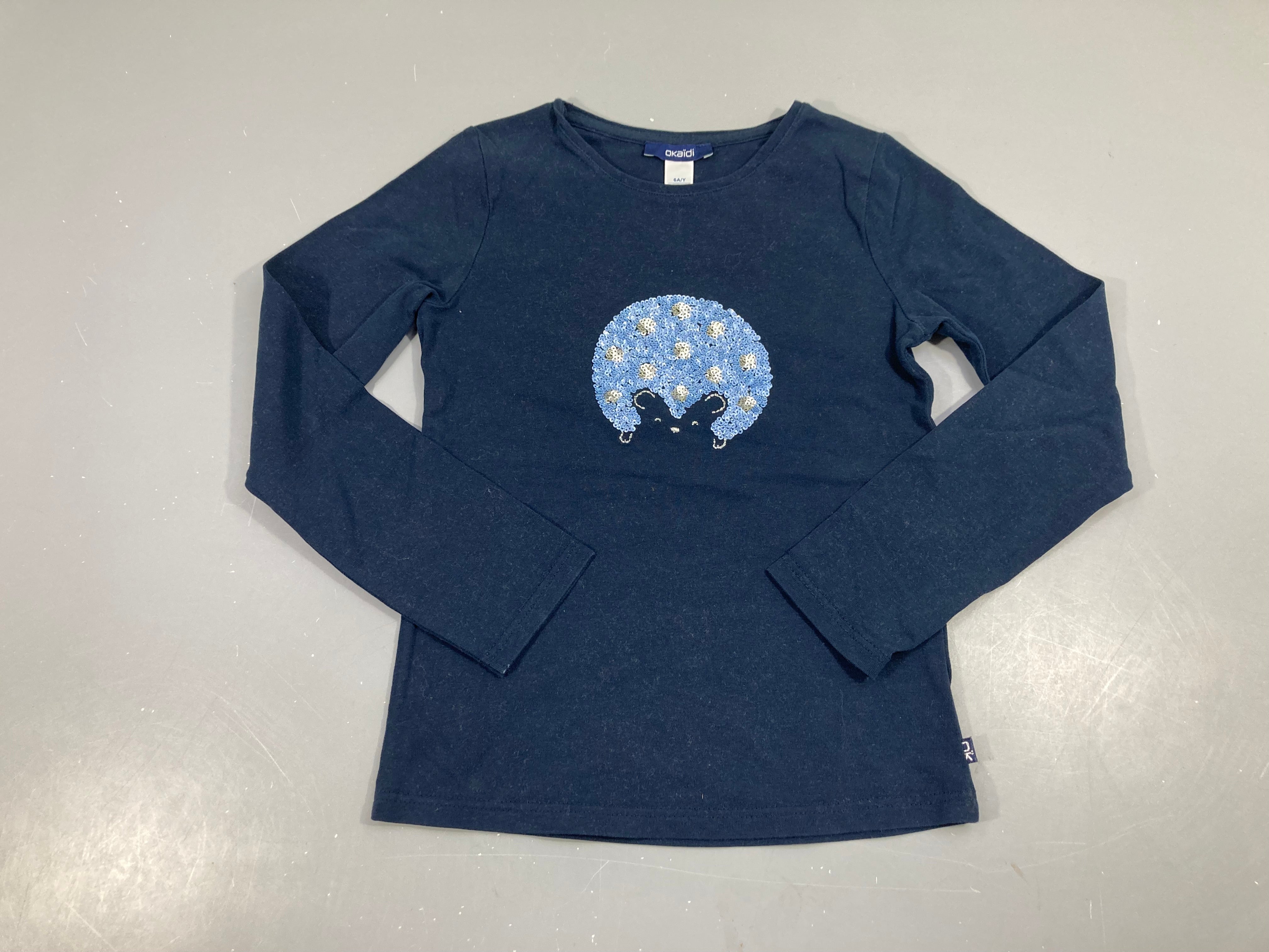 T-shirt m.l bleu marine hérisson sequins
