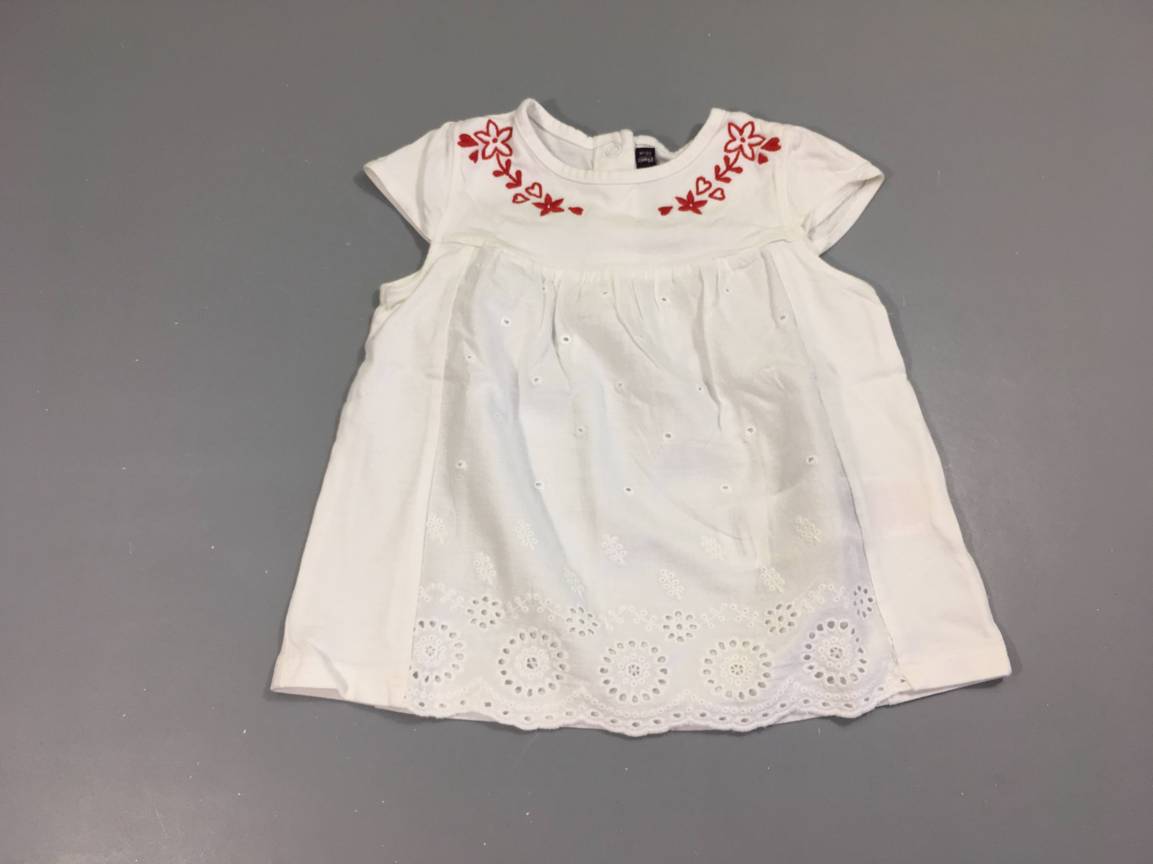 T-shirt m.c blanc broderie rouge haut dentelle bas