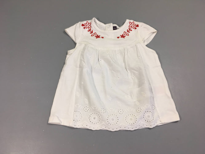T-shirt m.c blanc broderie rouge haut dentelle bas, moins cher chez Petit Kiwi