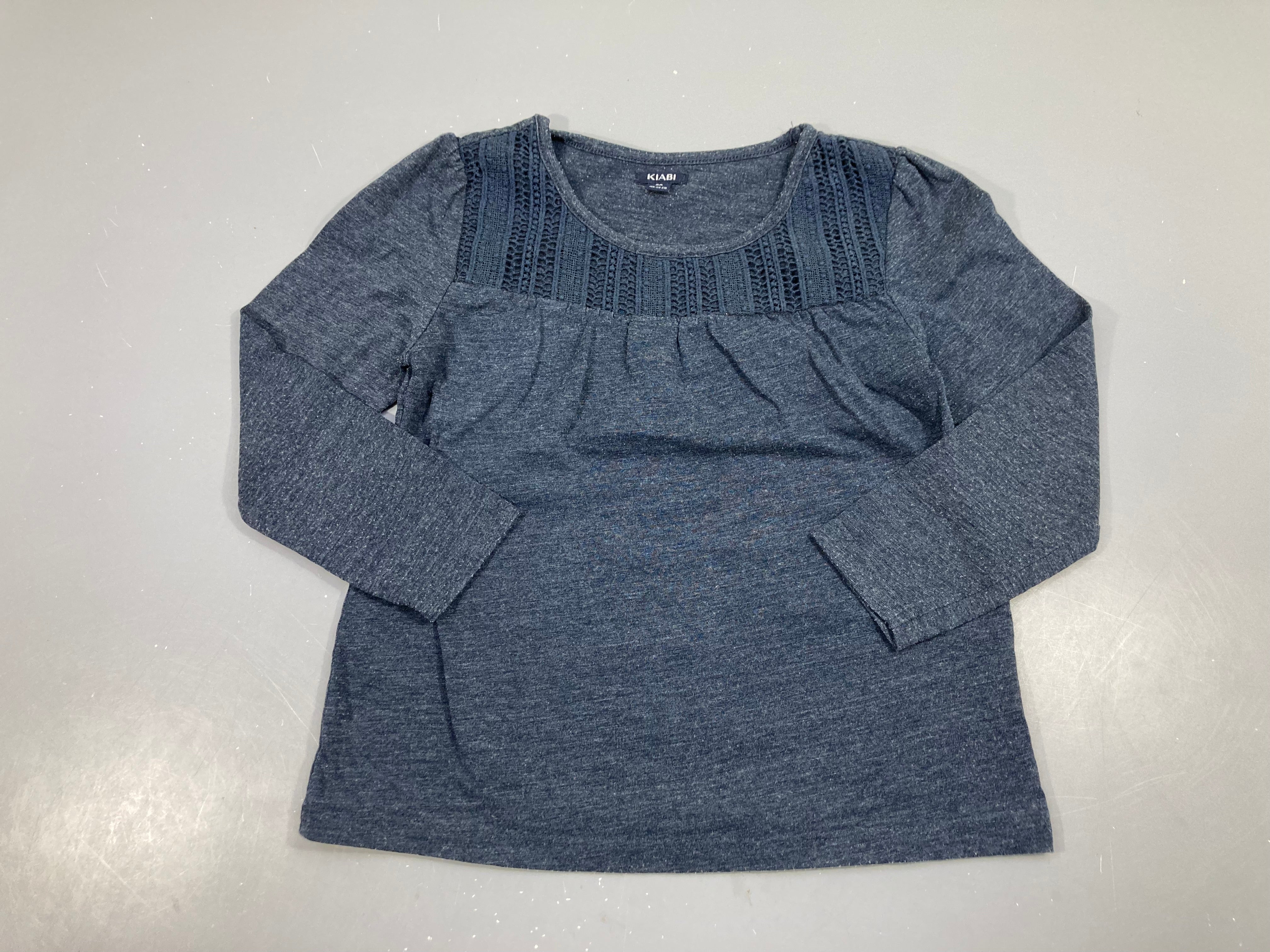 T-shirt m.l bleu flammébroderie haut Légèrement bouloché