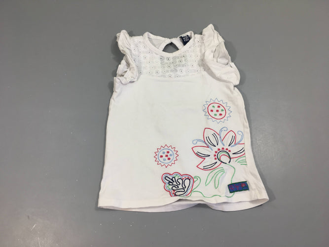 T-shirt m.c blanc fleur brodée bas dentelle haut, moins cher chez Petit Kiwi