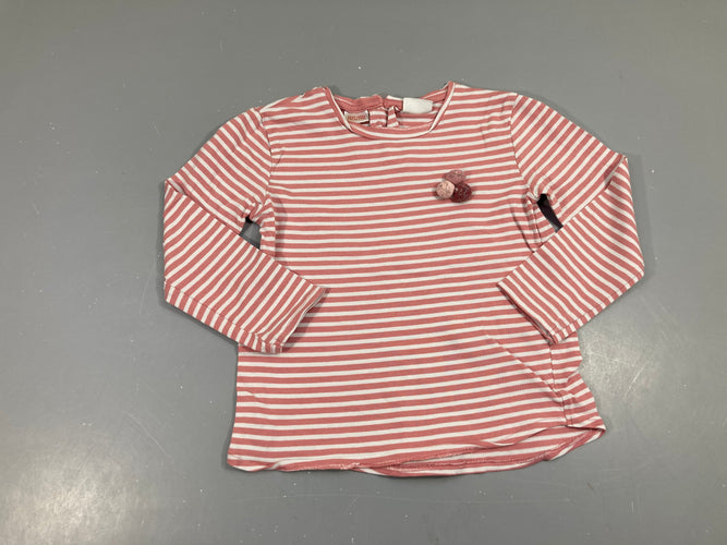 T-shirt m.l blanc rayé rose pompons, moins cher chez Petit Kiwi