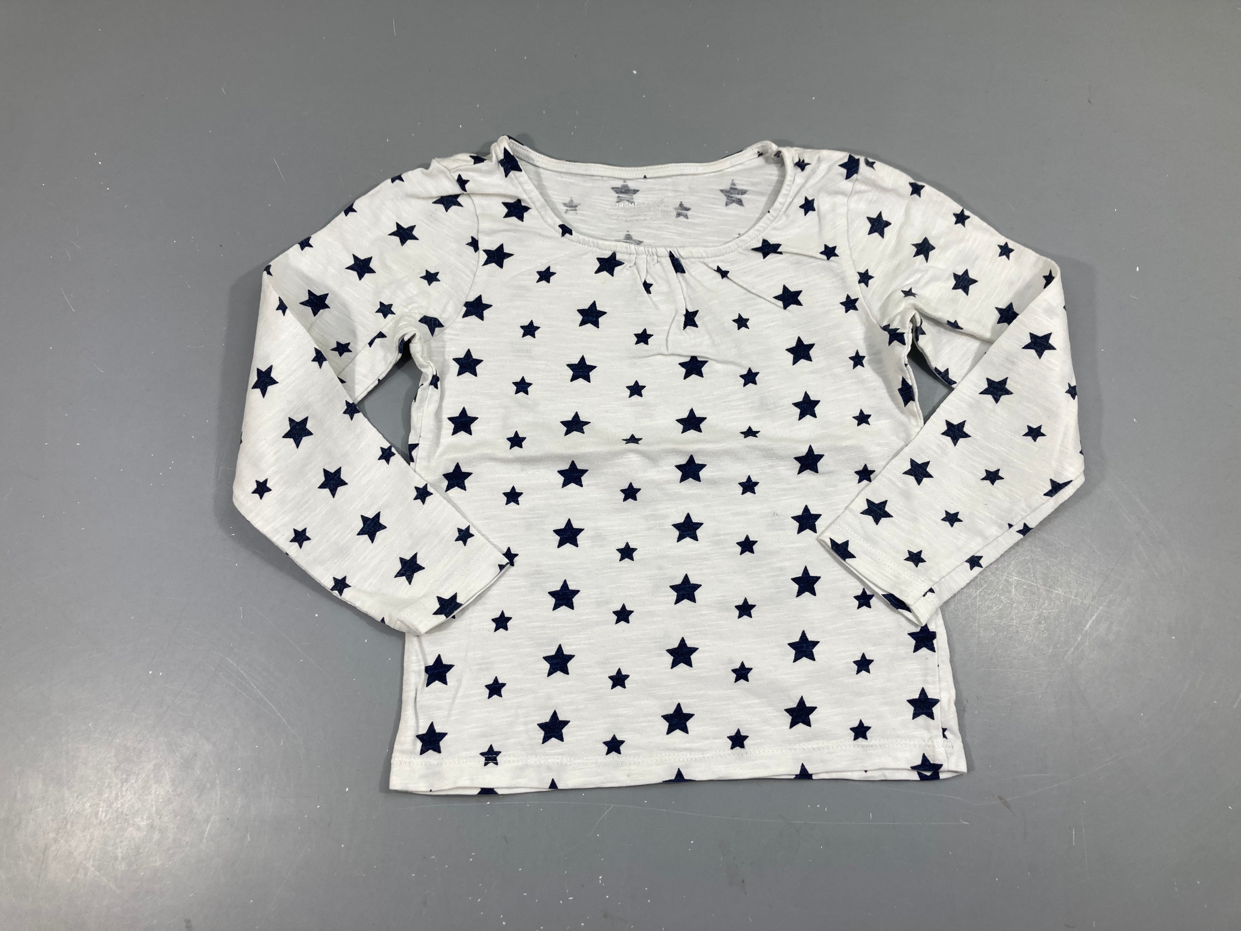 T-shirt m.l blanc flammé étoiles bleu foncé