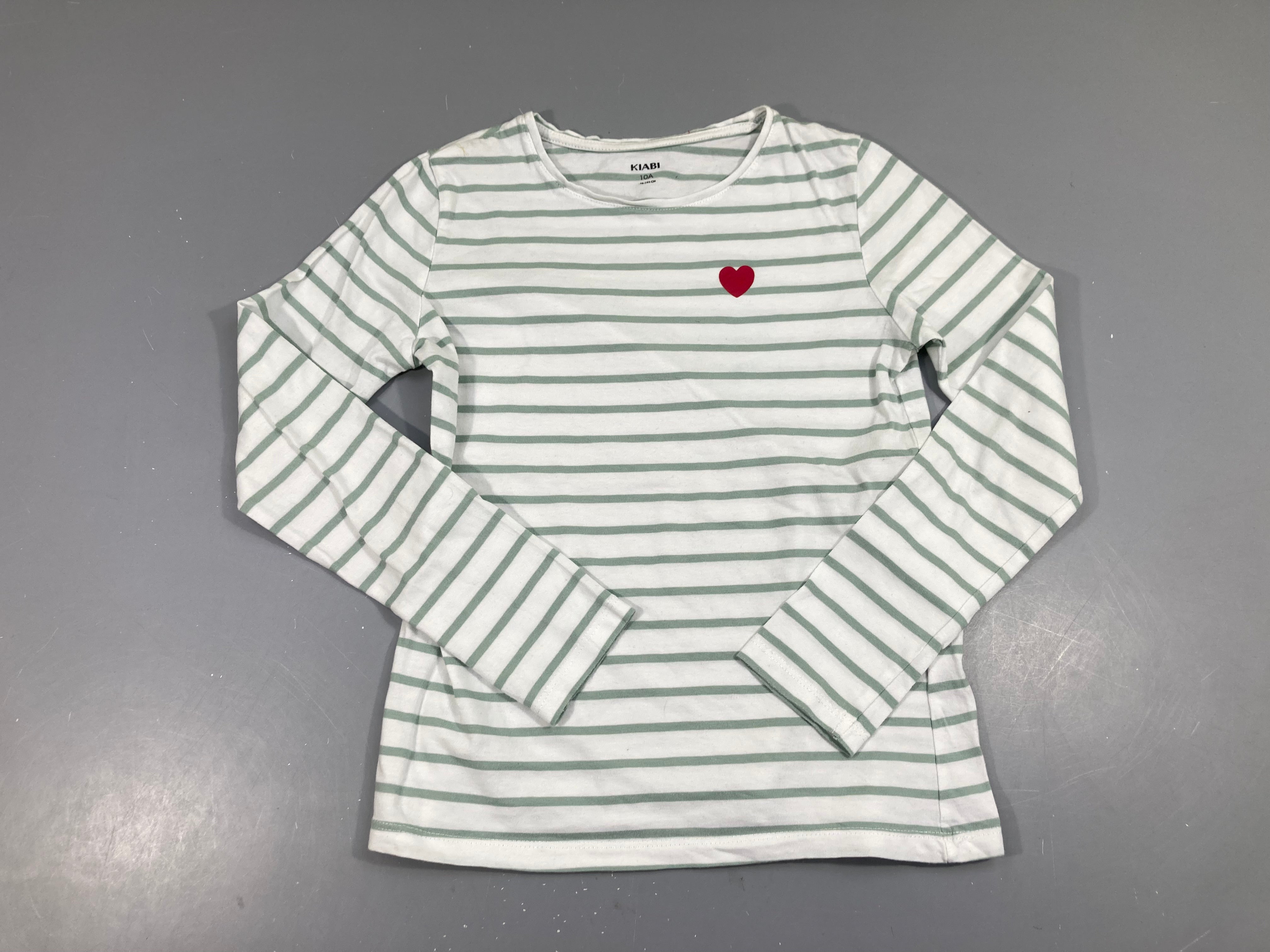 T-shirt m.l blanc rayé eucalyptus coeur