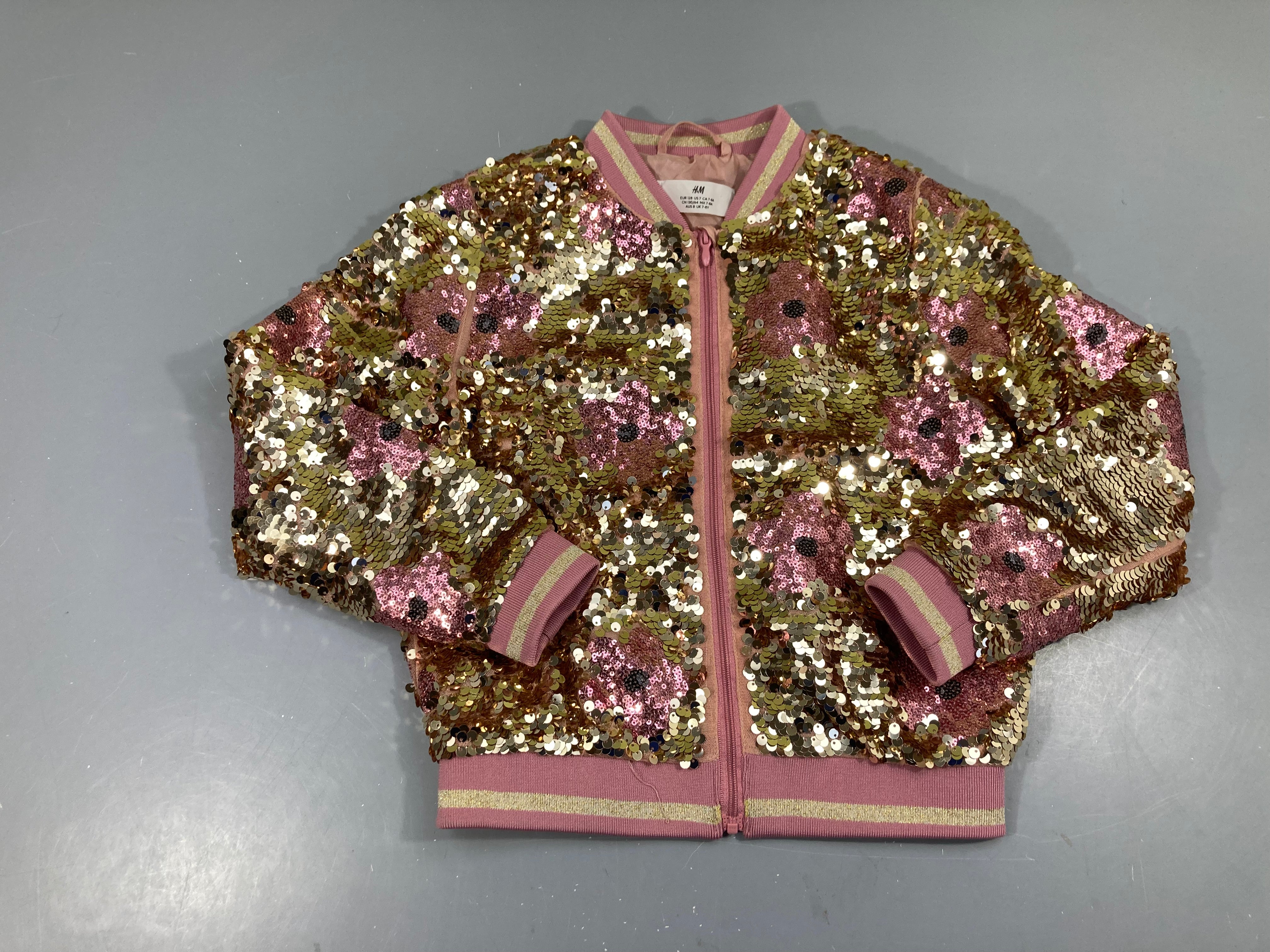 Sweat zippé rose sequins dorés