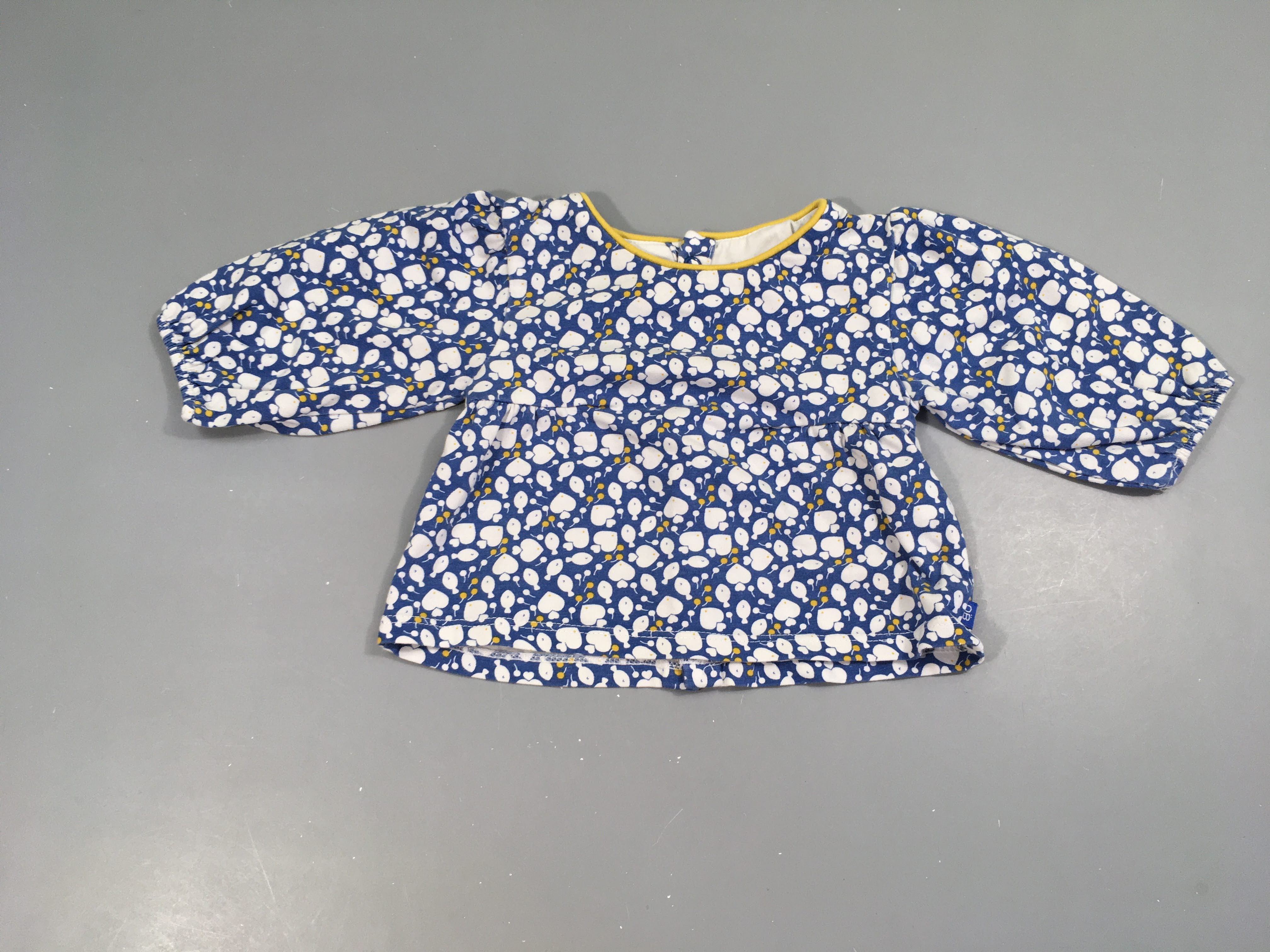 T-shirt m.l bleu poissons pressions au dos