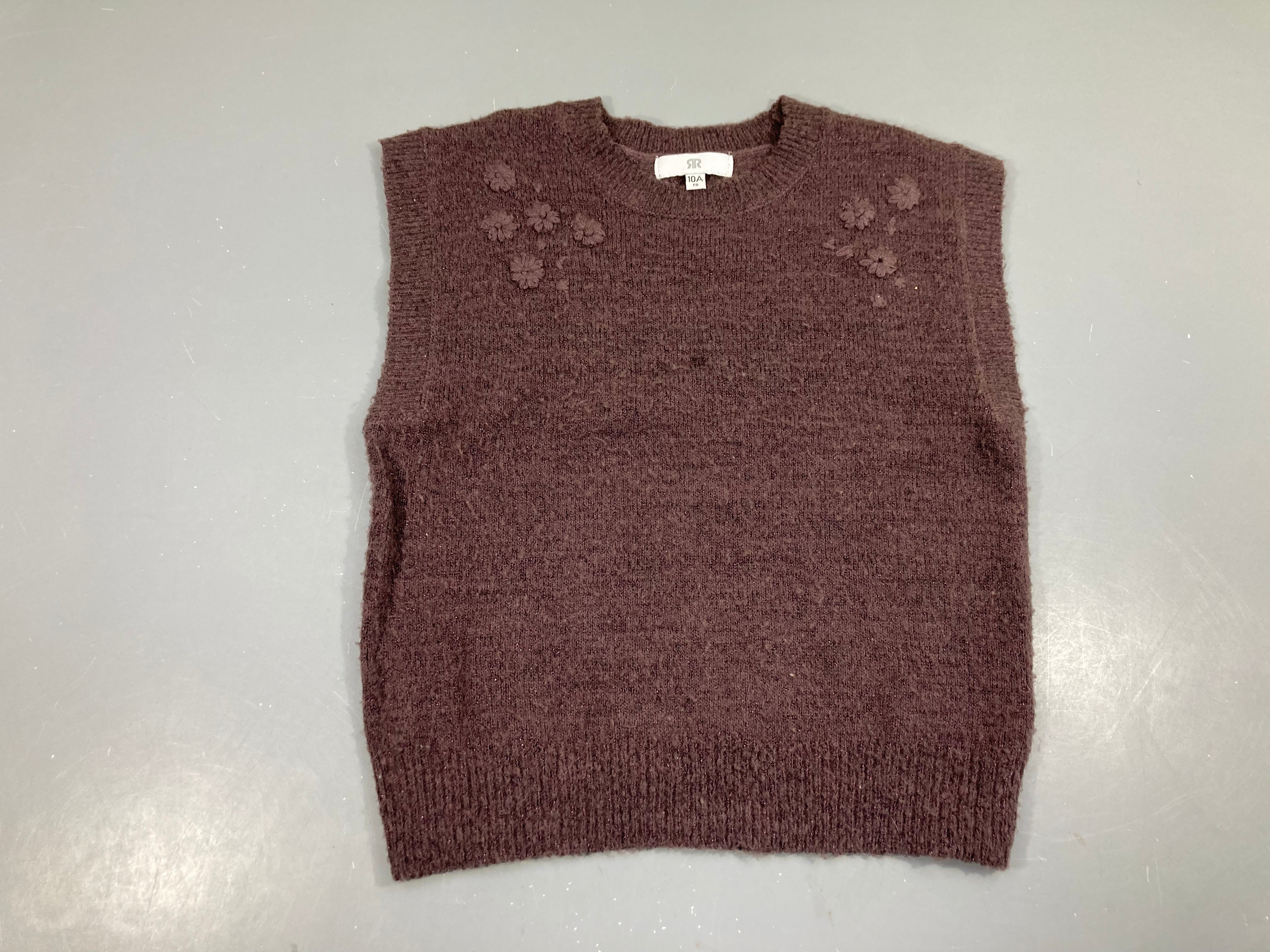 Pull s.m mauve irisé fleurs brodées bouloché