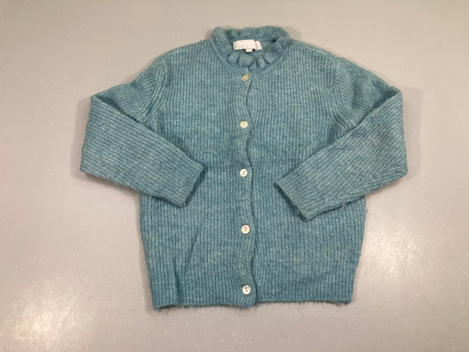 Gilet duveteux bleu col froufrou 10% Laine 6% Alpaga, moins cher chez Petit Kiwi