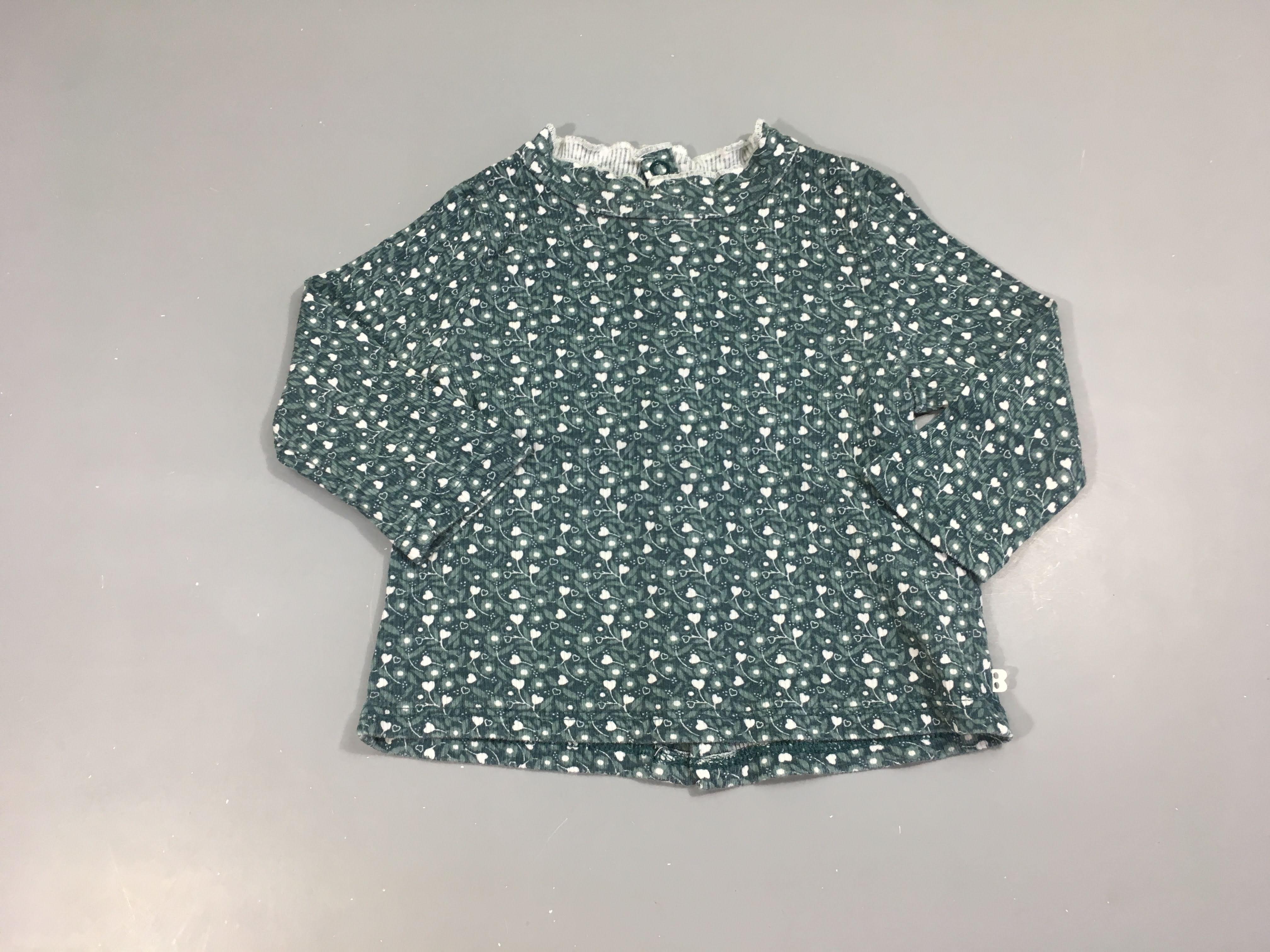 T-shirt m.l bleu-eucalyptus coeurs blancs col montant