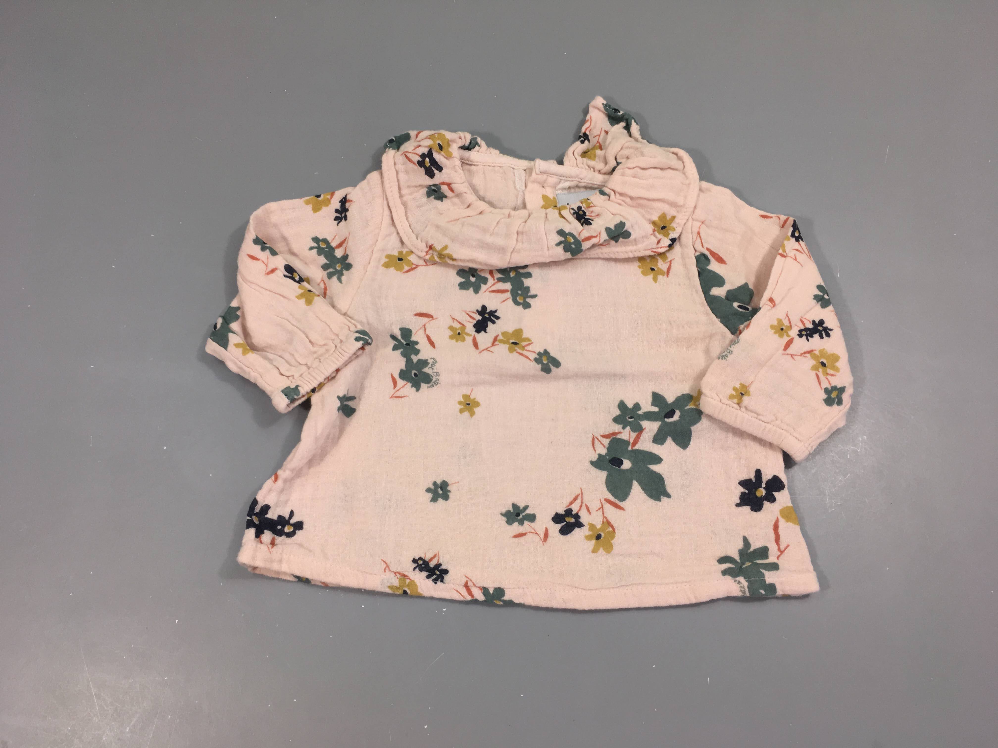 Blouse ml tetra rose pâle fleuri vert-ocre