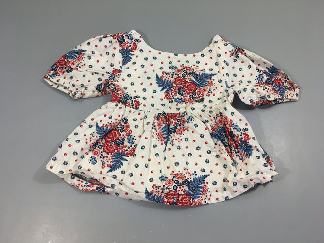 Blouse m.c blanc cassé fleuri rouge-bleu, moins cher chez Petit Kiwi