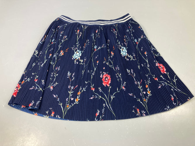 Jupe plissée bleu marine à fleurs, avec doublure, moins cher chez Petit Kiwi