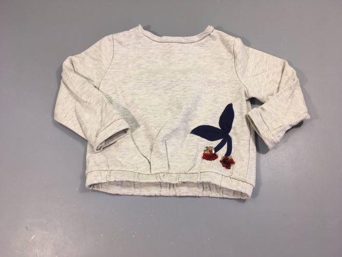 Sweat gris chiné cerises sequins (manque le cordon bas-mais pas d'utilité), moins cher chez Petit Kiwi
