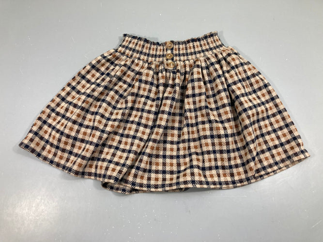 Jupe stule flanelle à carreaux beige-brun-bleu taille élastique, moins cher chez Petit Kiwi