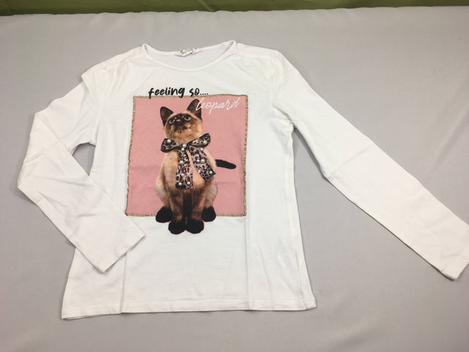 T-shirt m.l blanc chat, moins cher chez Petit Kiwi