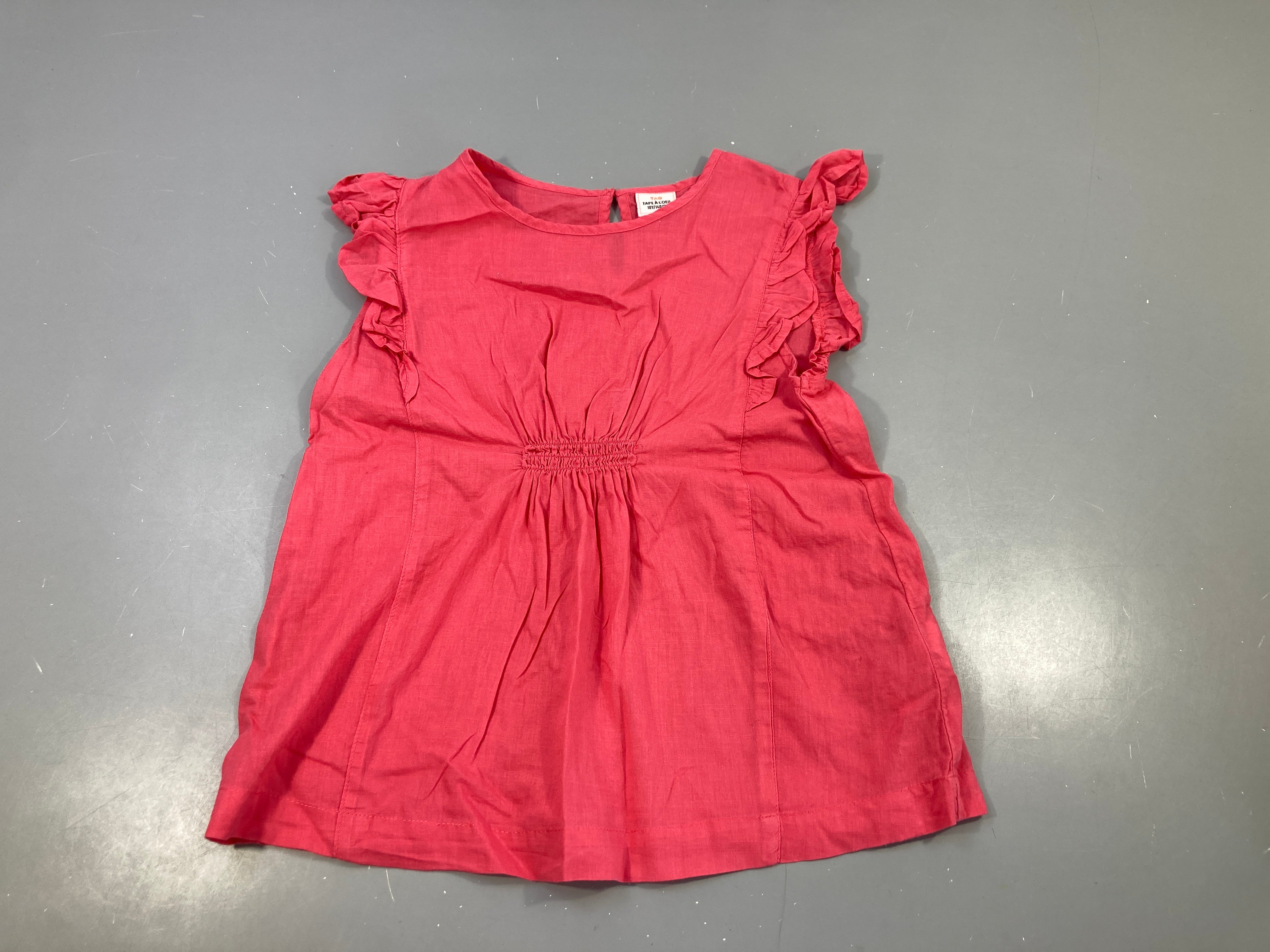 Blouse m.c rose, volants aux manches