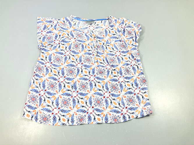 Blouse m.c fluide blanche à motifs bleu, rose, saumon,,,,, moins cher chez Petit Kiwi