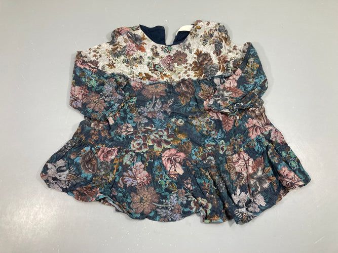 Blouse ml bleu-beige feuillage, moins cher chez Petit Kiwi