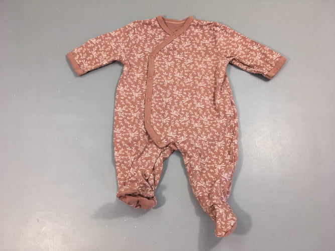Pyjama jersey vieux rose foncé feuillage, moins cher chez Petit Kiwi