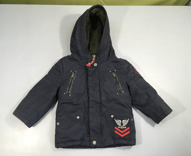 Veste à capuche bleu foncé doublée teddy au dos, moins cher chez Petit Kiwi