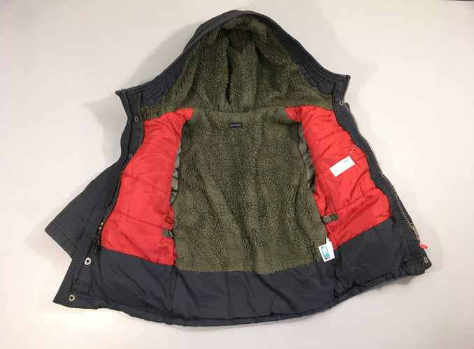 Veste à capuche bleu foncé doublée teddy au dos, moins cher chez Petit Kiwi