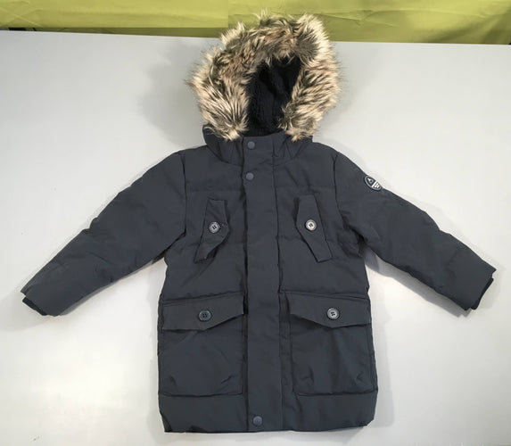 Veste à capuche bleu foncé fausse fourrure, moins cher chez Petit Kiwi