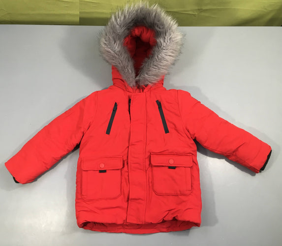 Veste à capuche rouge ouatinée doublé polar fausse fourrure, moins cher chez Petit Kiwi