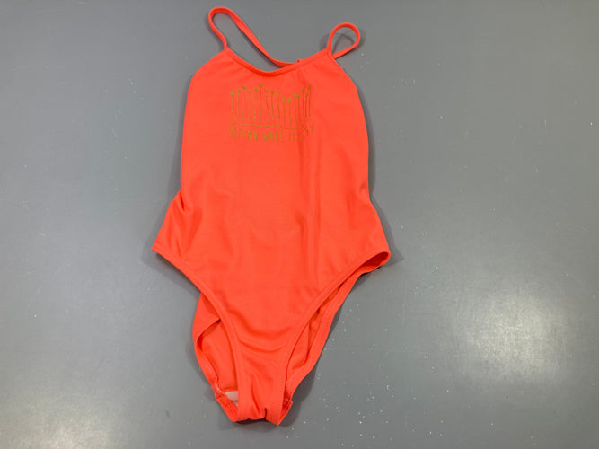 Maillot  corail  néon , palmiers dorés "Olaian wave it easy", moins cher chez Petit Kiwi