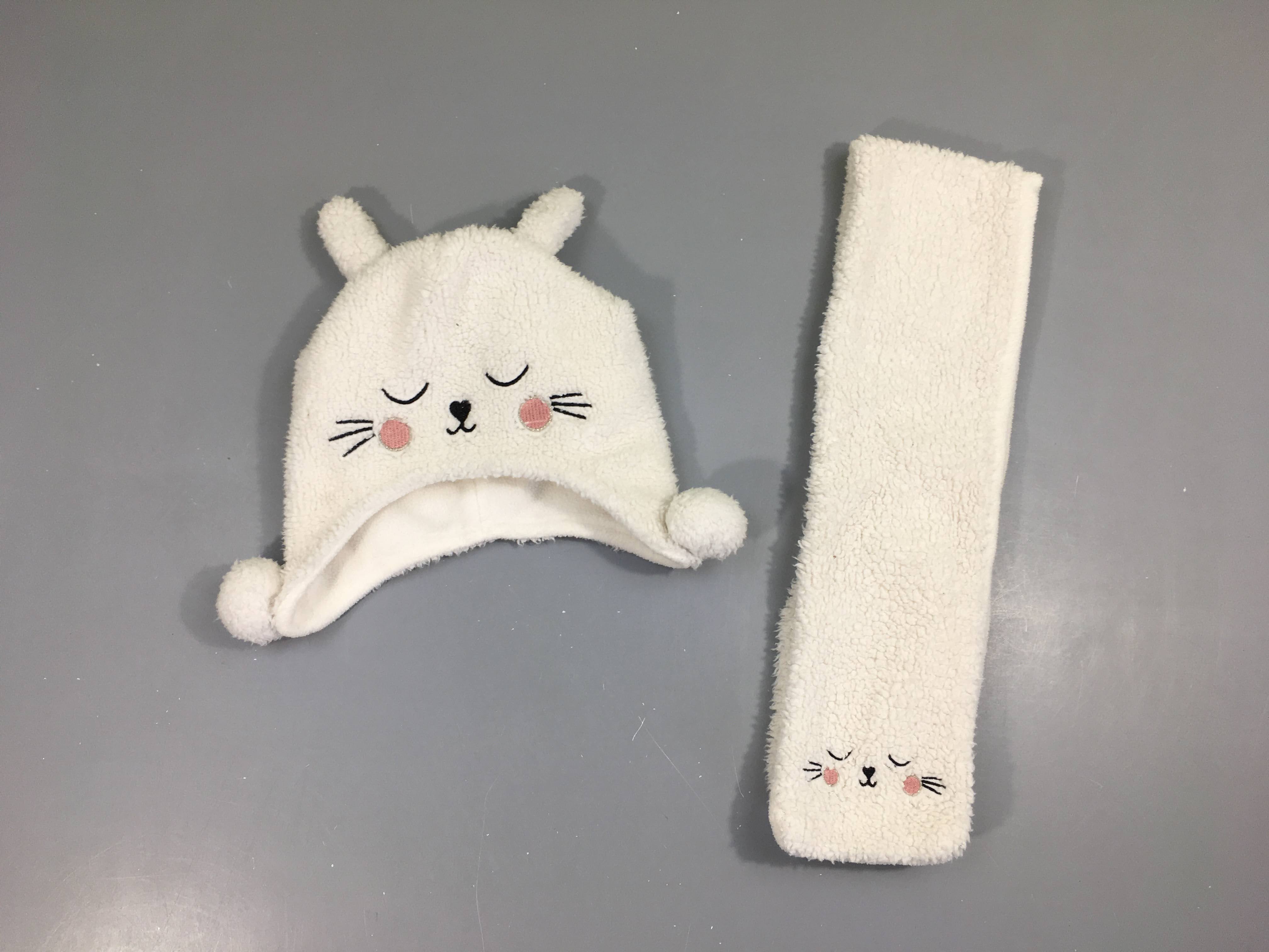 Bonnet blanc chat + écharpe doublé polar