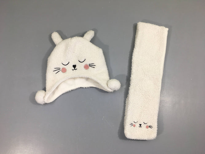 Bonnet blanc chat + écharpe doublé polar, moins cher chez Petit Kiwi