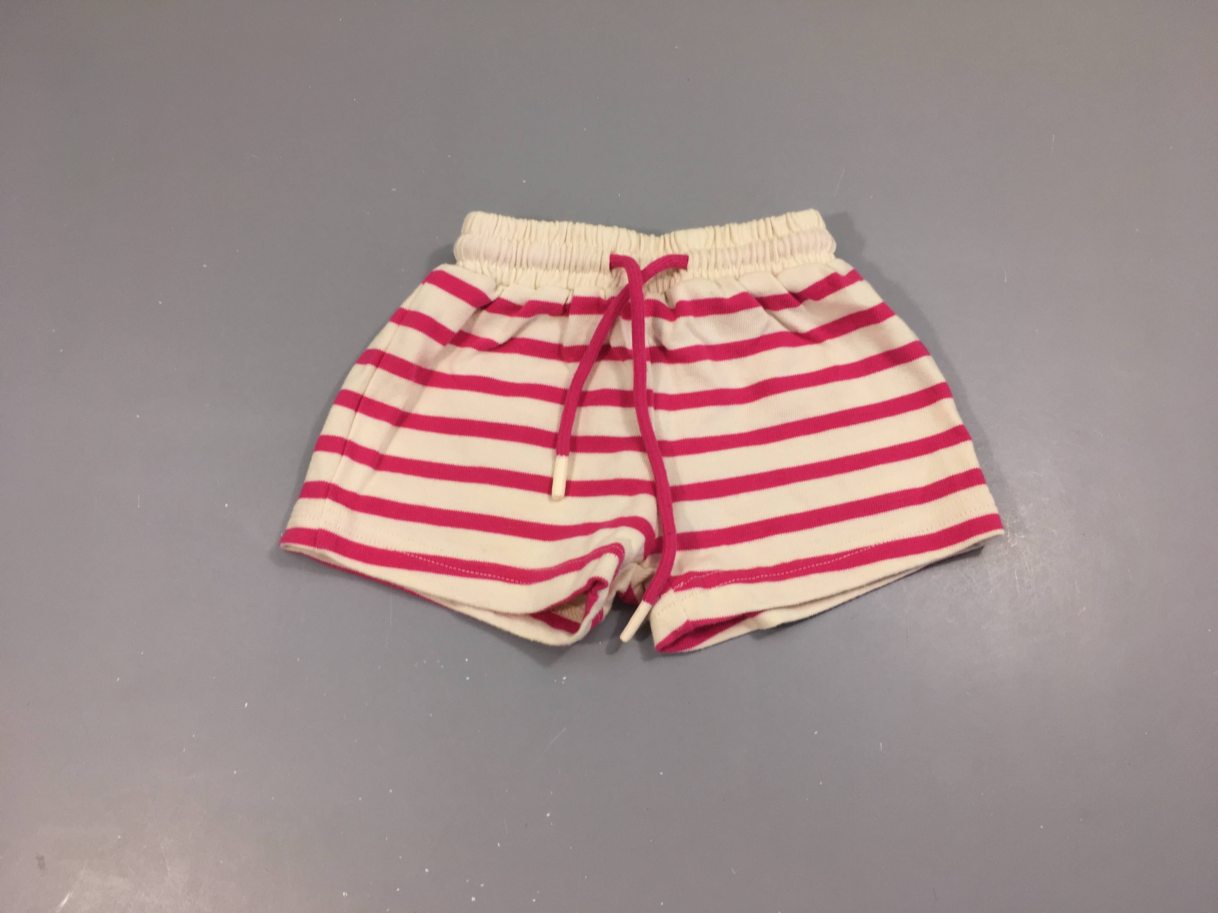 Short molleton blanc rayé rose Mousqueton