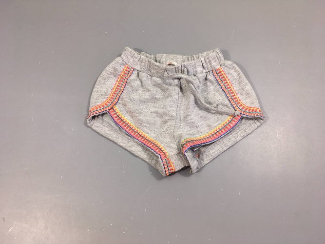 Short molleton gris bords brodés couleurs, moins cher chez Petit Kiwi