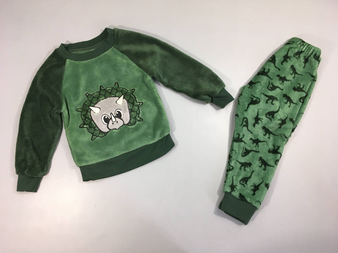 Pyjama 2pcs velours vert Dino, moins cher chez Petit Kiwi