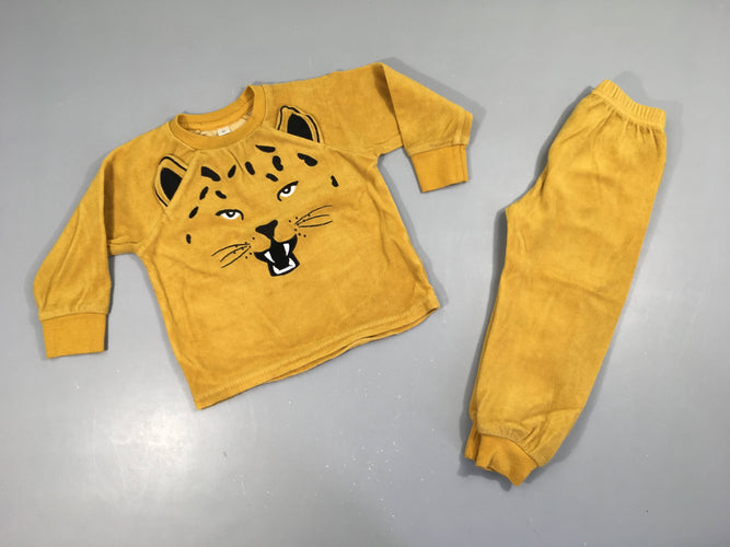 Pyjama 2pcs velours jaune félin, moins cher chez Petit Kiwi