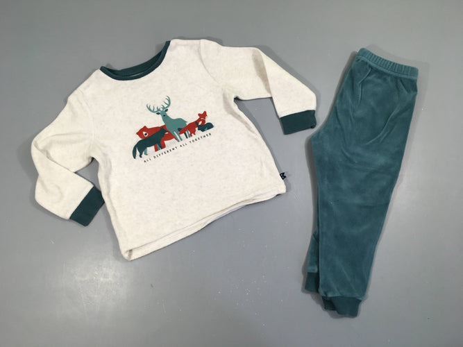 Pyjama 2pcs velours blanc-belu animaux, moins cher chez Petit Kiwi