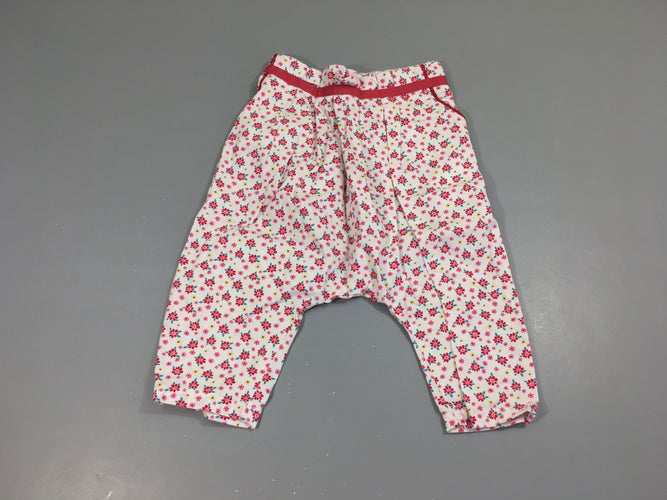 Sarouel blanc fleuri rose 100% coton, moins cher chez Petit Kiwi