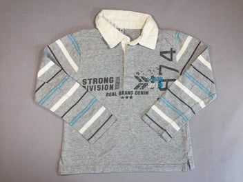 T-shirt m.l gris - col chemise blanc - manches lignées