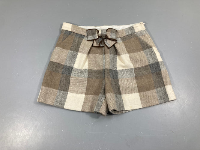 Short tweed à carreaux beige-taupe 20% Laine, moins cher chez Petit Kiwi