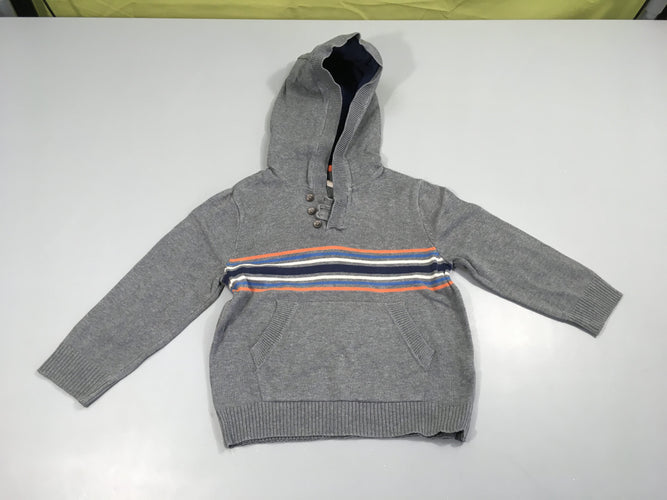 Pull à capuche gris rayé couleur, moins cher chez Petit Kiwi