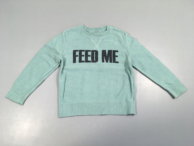 Pull vert bleuté FEED ME, moins cher chez Petit Kiwi