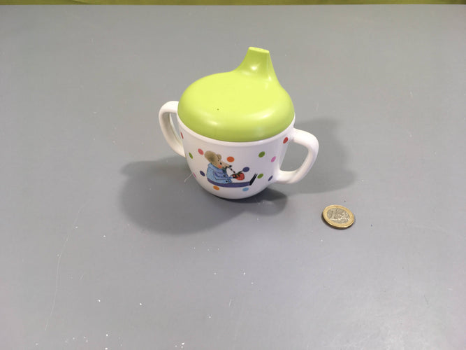 Tasse à bec et anses blanche souris en mélamine NE va Pas au micro-onde!, moins cher chez Petit Kiwi