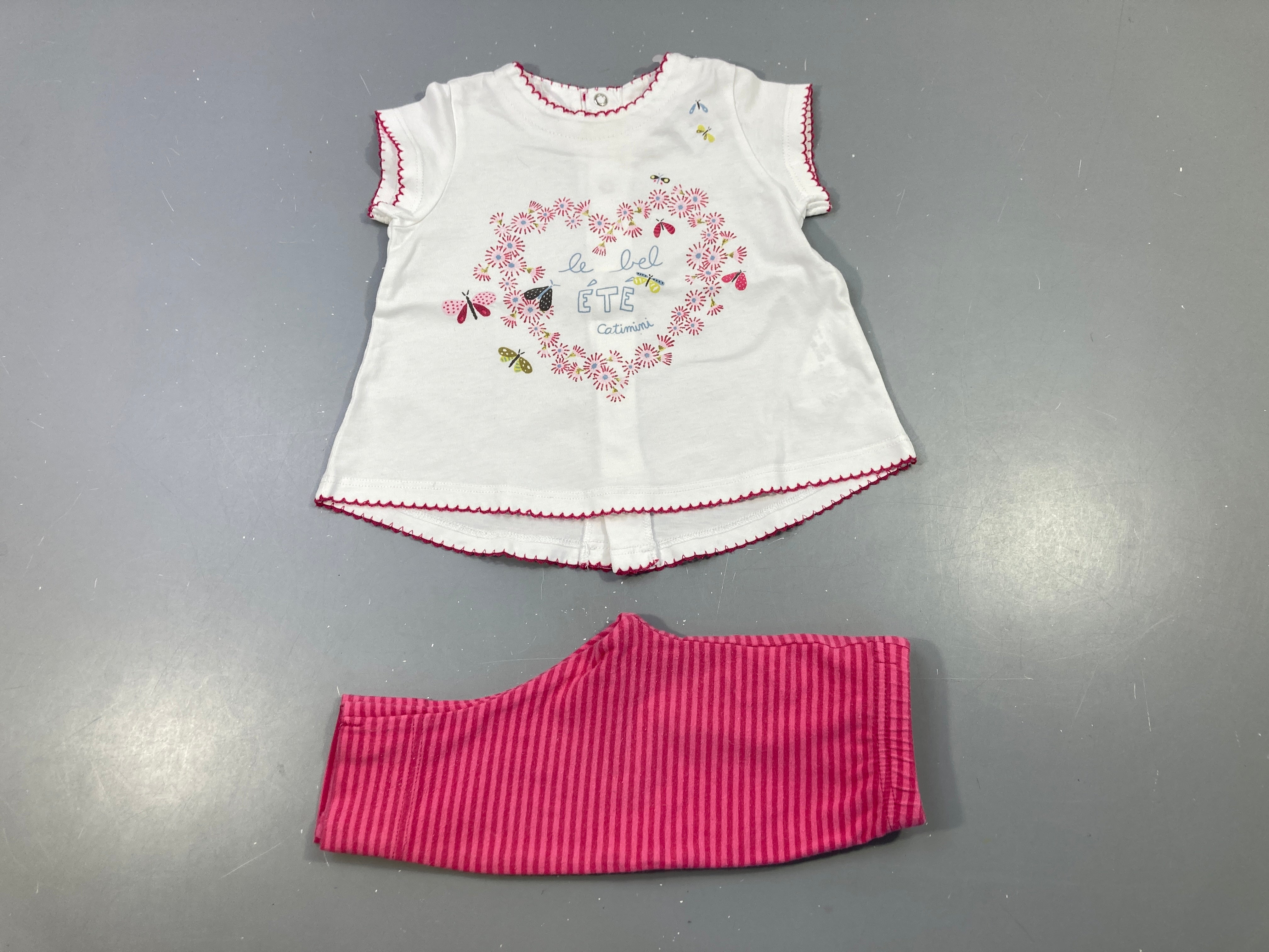 T-shirt m.c blanc Le bel été + Legging rose ry légèrement bouloché